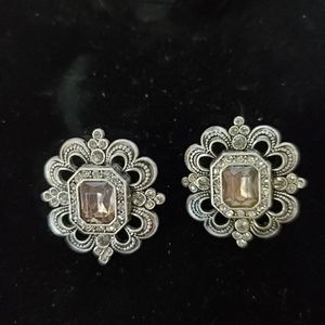 Vintage Avon Crystal Pierced Earrings Silverplate 1"